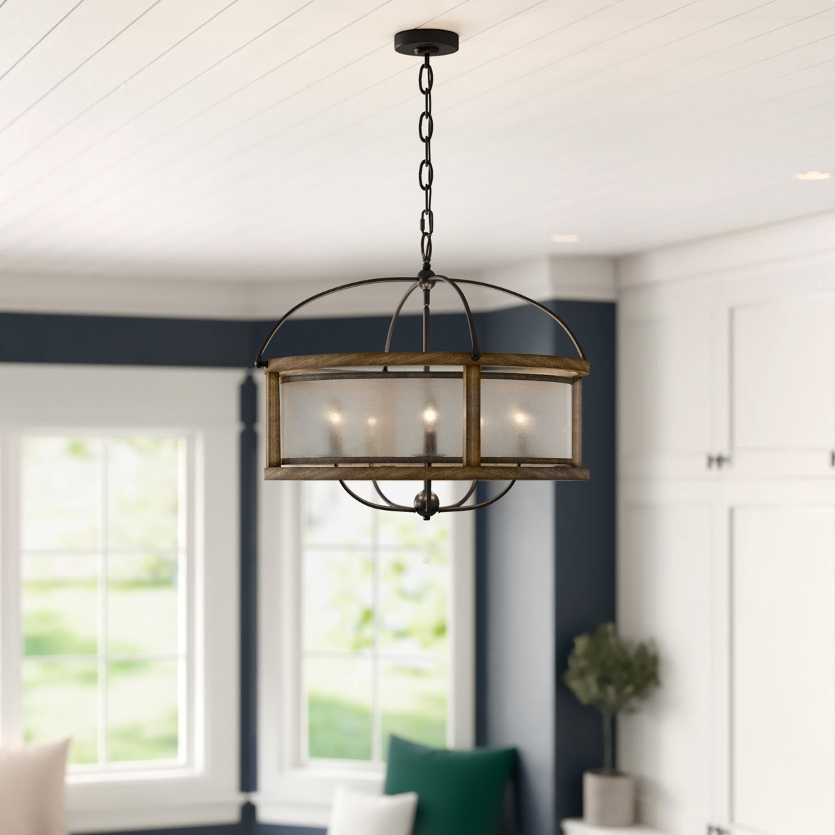 Aelric Farmhouse 5-Light Metal Frame Drum Chandelier