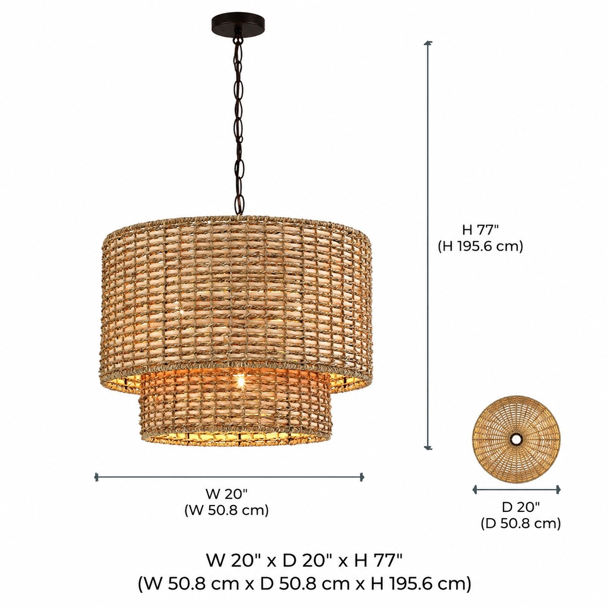 Harland Beachy Natural Rattan Double Drum Pendant Light