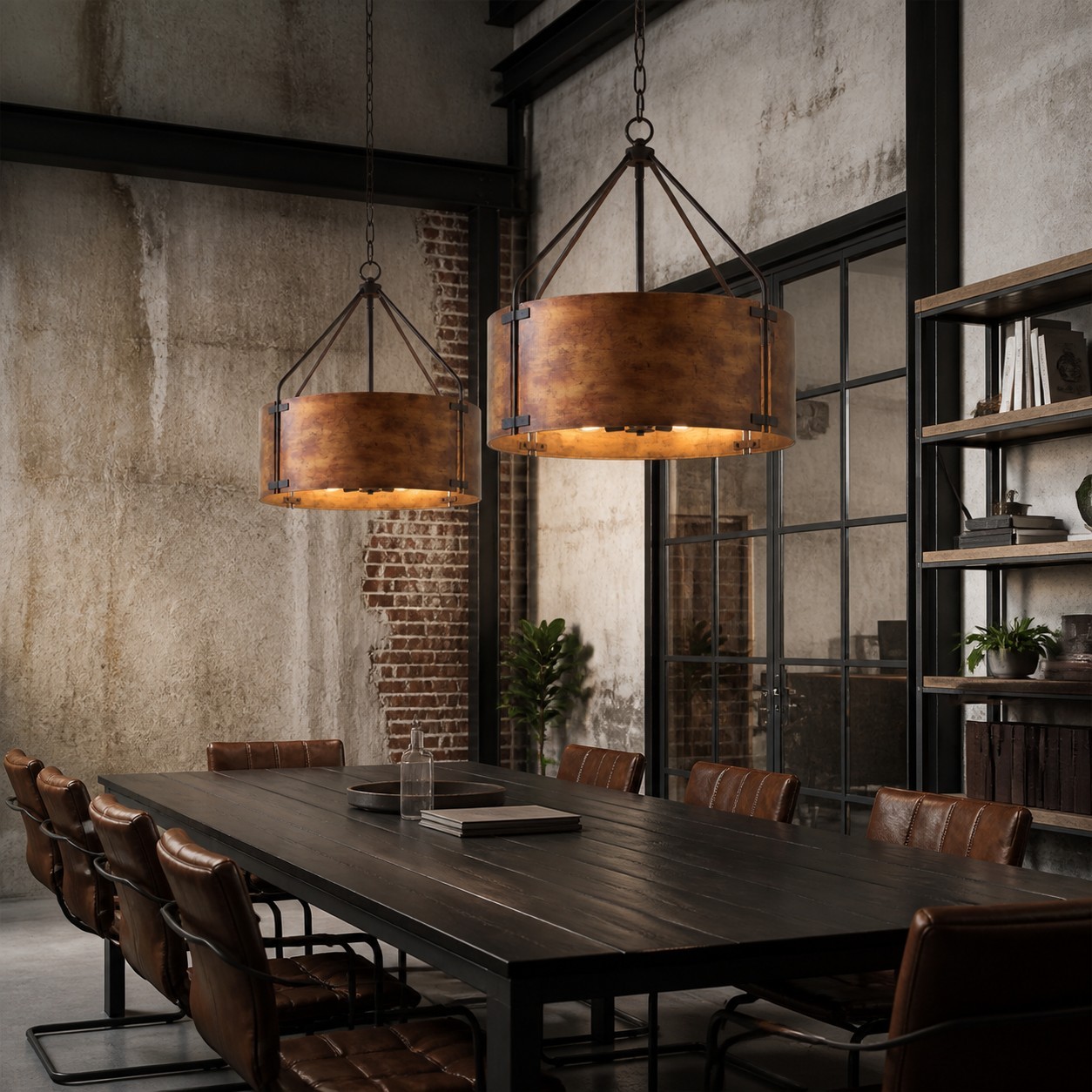 Ojaswi Rustic Bronze Industrial Pendant Light with Drum Shade