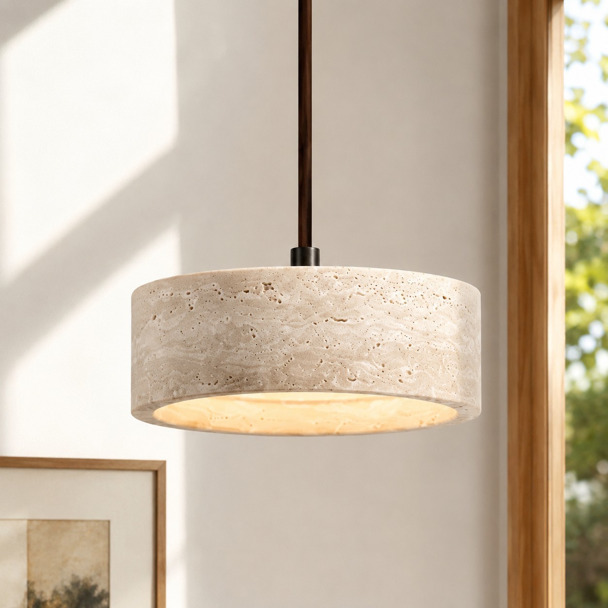 Veloria Scandinavian Travertine Round Pendant Light