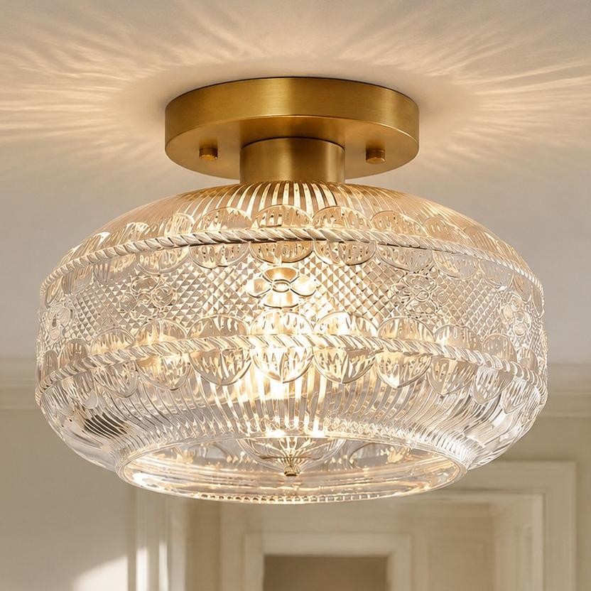 Santos Vintage Hand Carved Floral Clear Glass Semi Flush Mount Ceiling Light