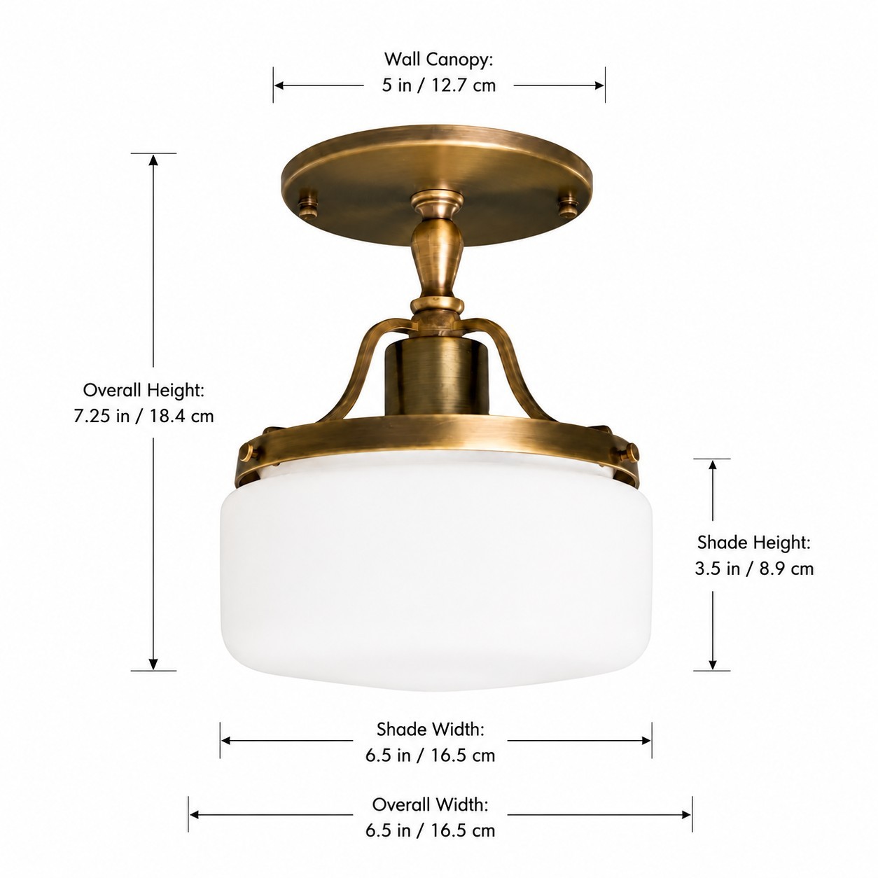 Atlas Vintage Milky Glass Semi Flush Mount Metal Ceiling Light