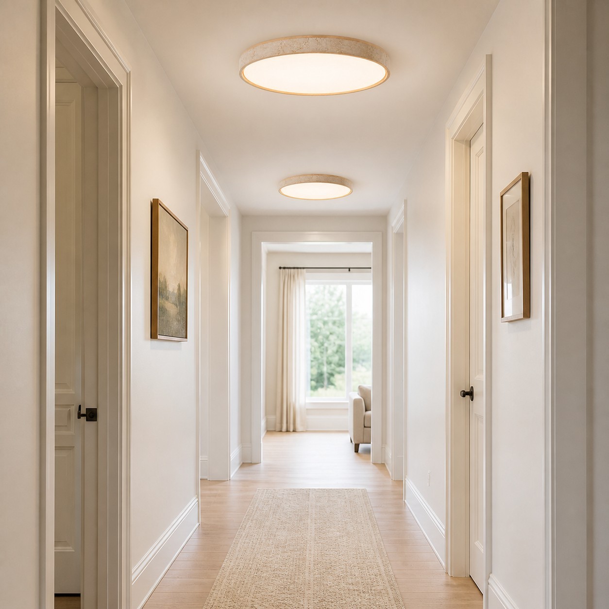 Veyran Minimalist Travertine Round LED Flush Mount Ceiling Light