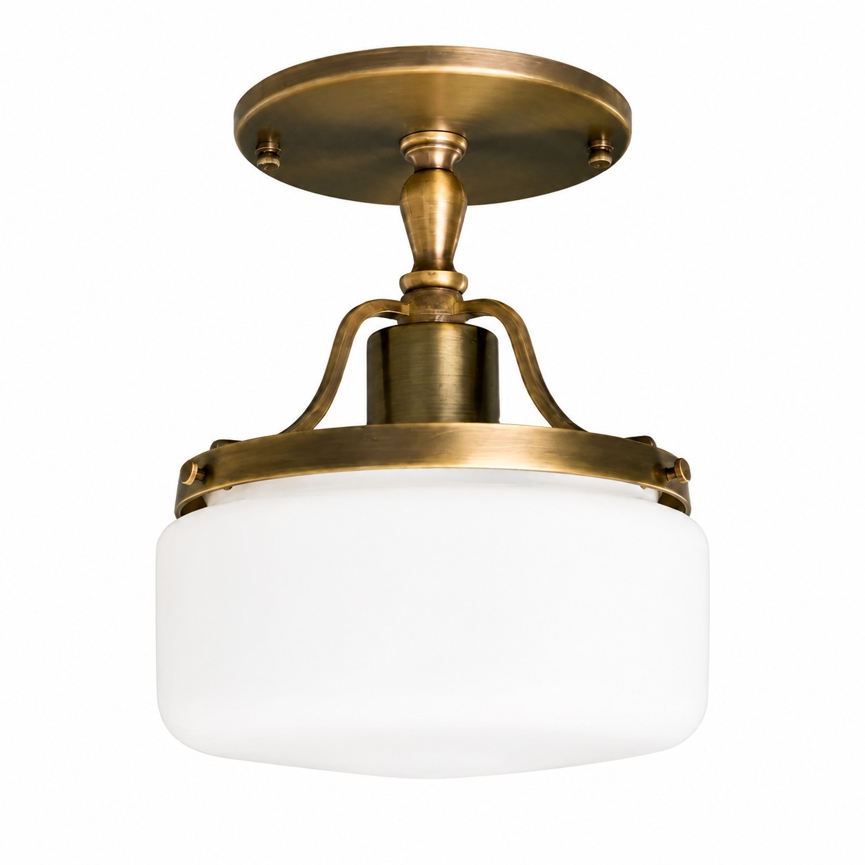 Atlas Vintage Milky Glass Semi Flush Mount Metal Ceiling Light