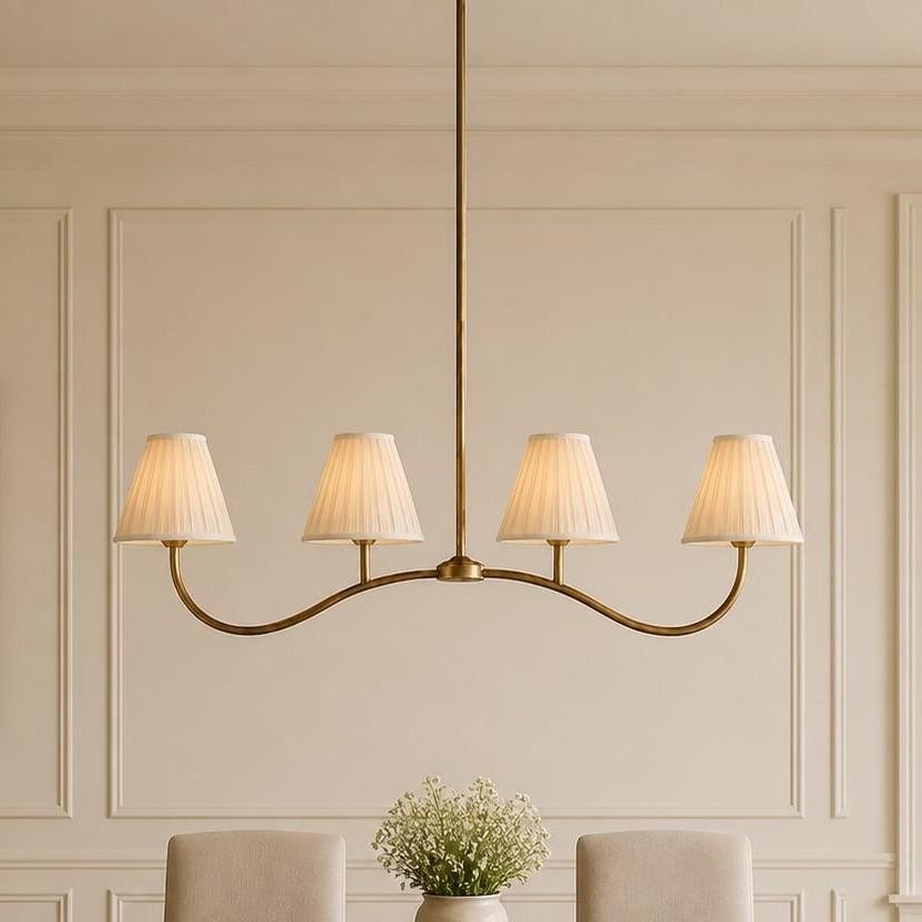 Mirelle French Country Style Pleated Floral Fabric Linear Four-Light Pendant Light