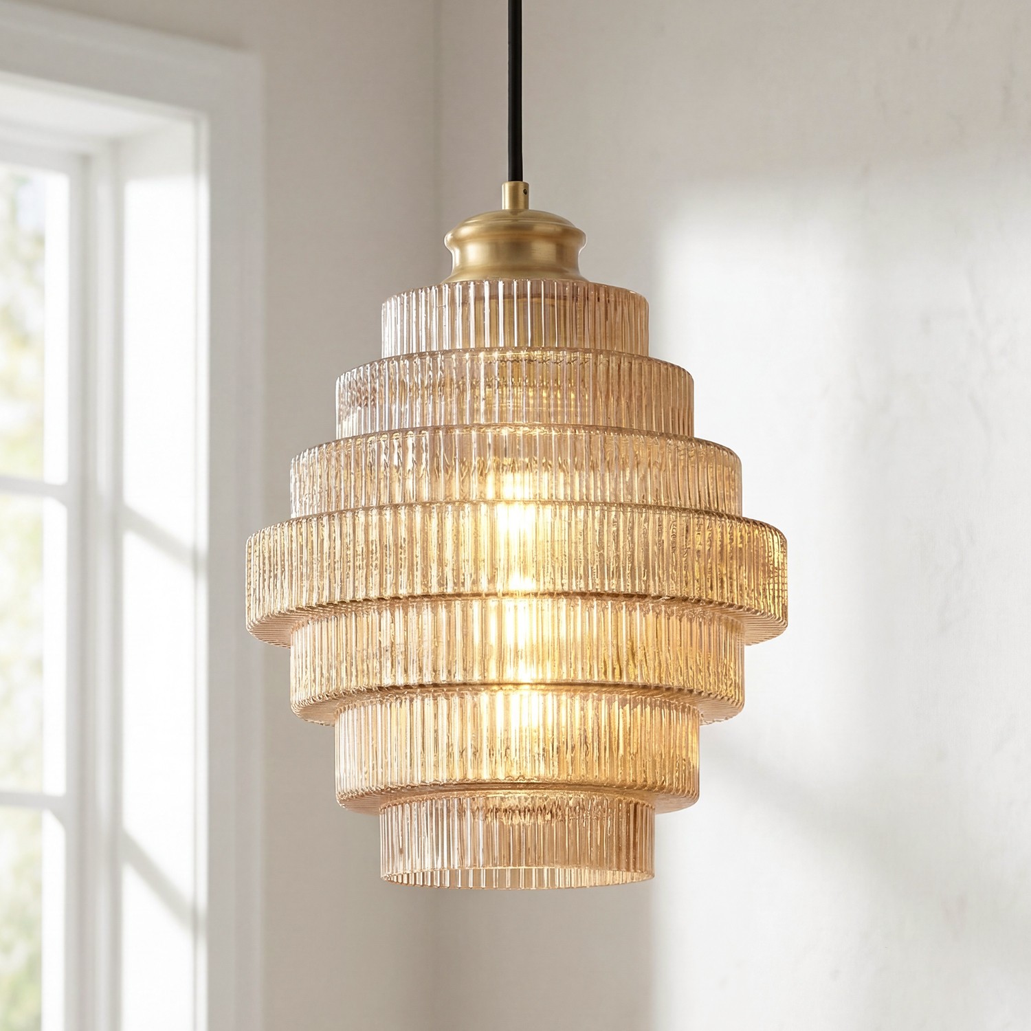Kaelyn Bottle Shade Stained Striped Glass Pendant Light