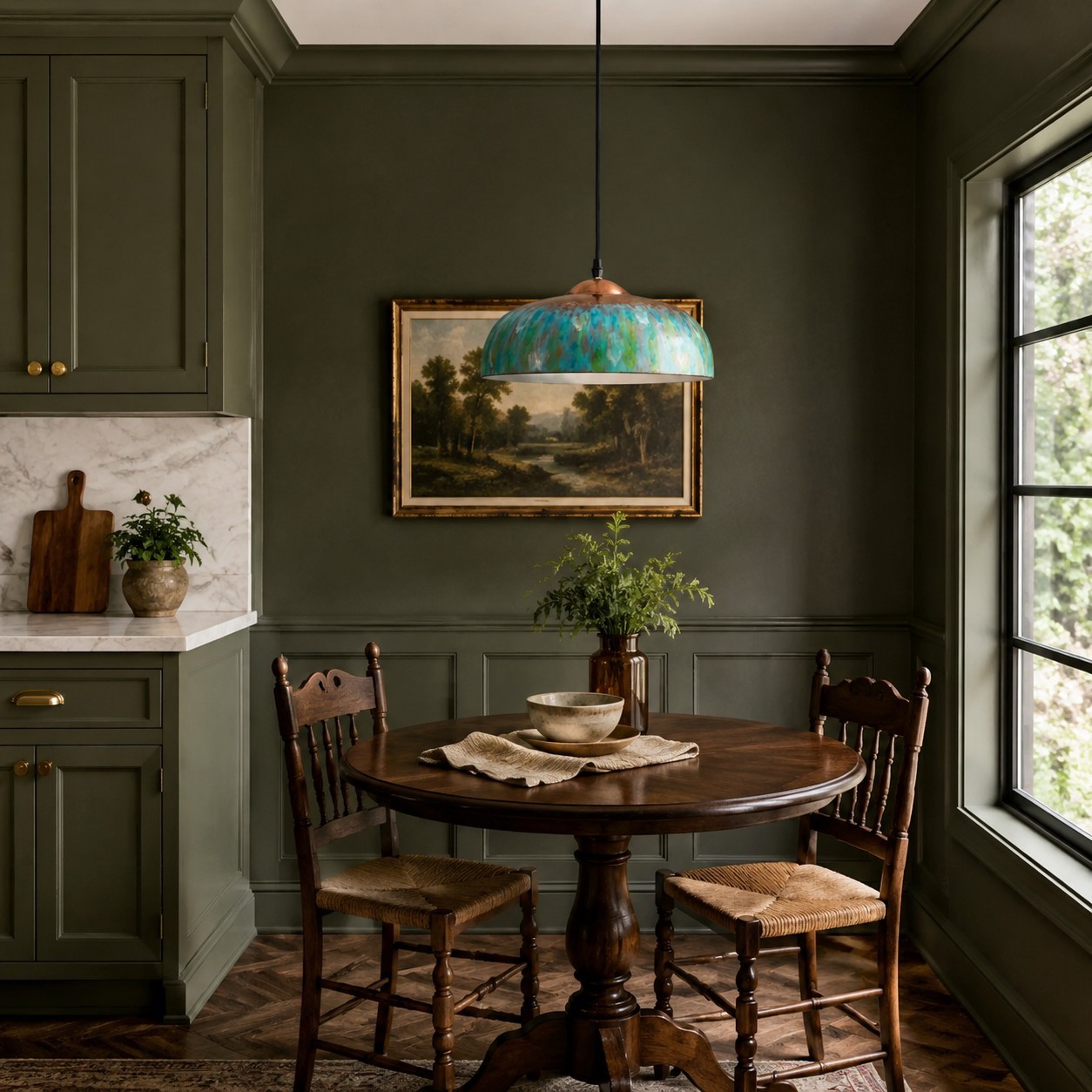 Griffin Vintage Turquoise Patina Metal Dome Pendant Light