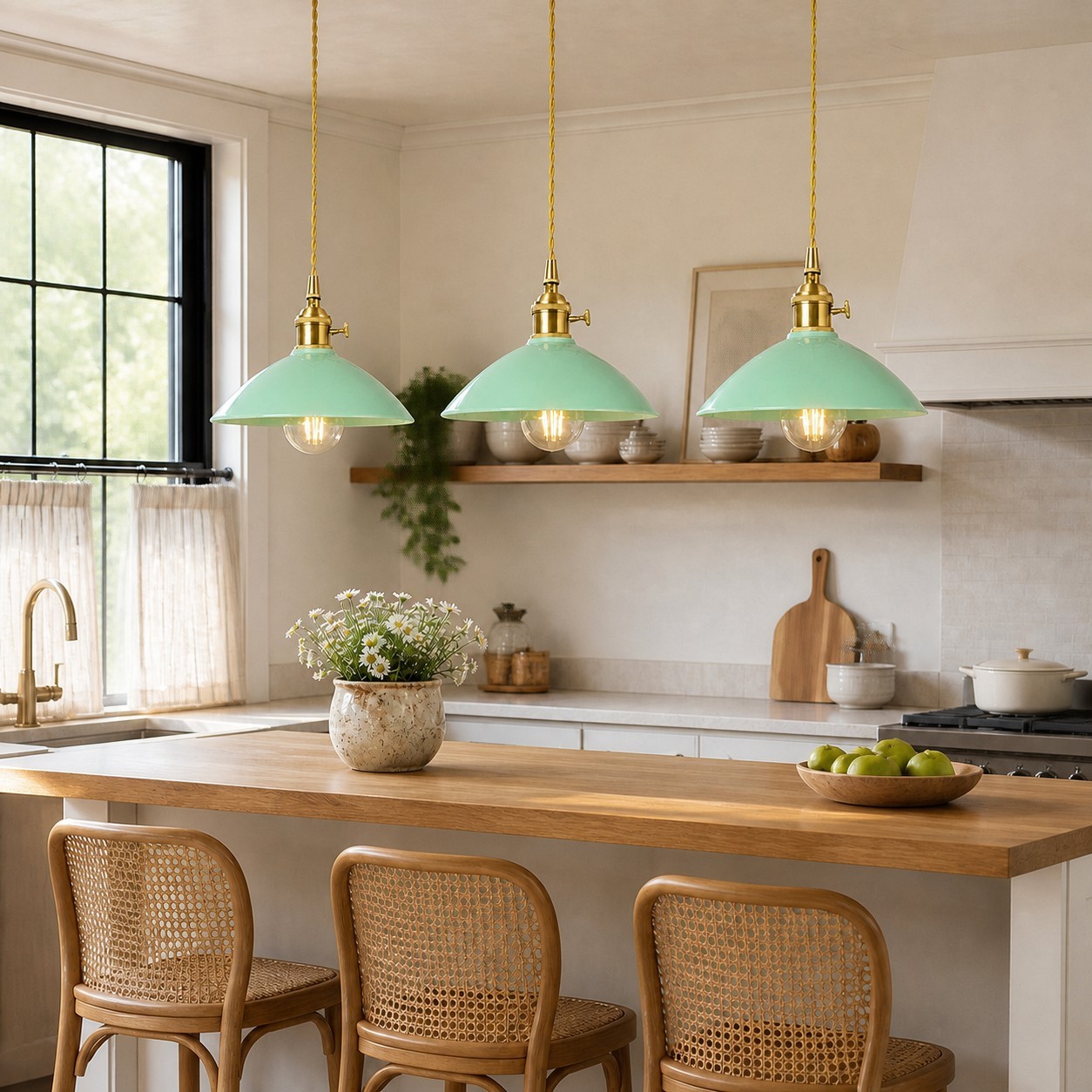 Lenora Vintage Ceramic Brass Cone Pendant Light