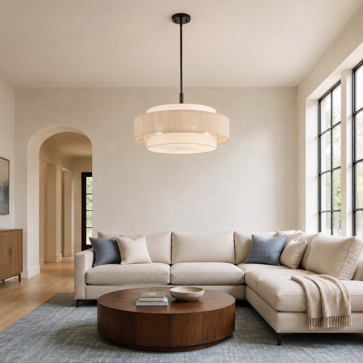Tim Scandinavian Tiered Fabric Drum Chandelier