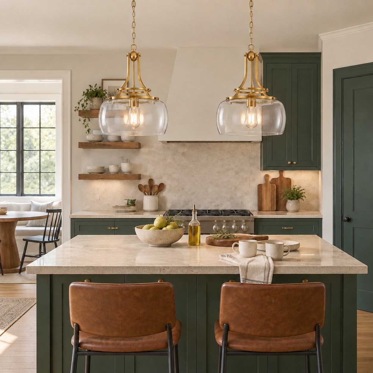 Thalys Brushed Gold Clear Glass Shade Charleston Pendant Light