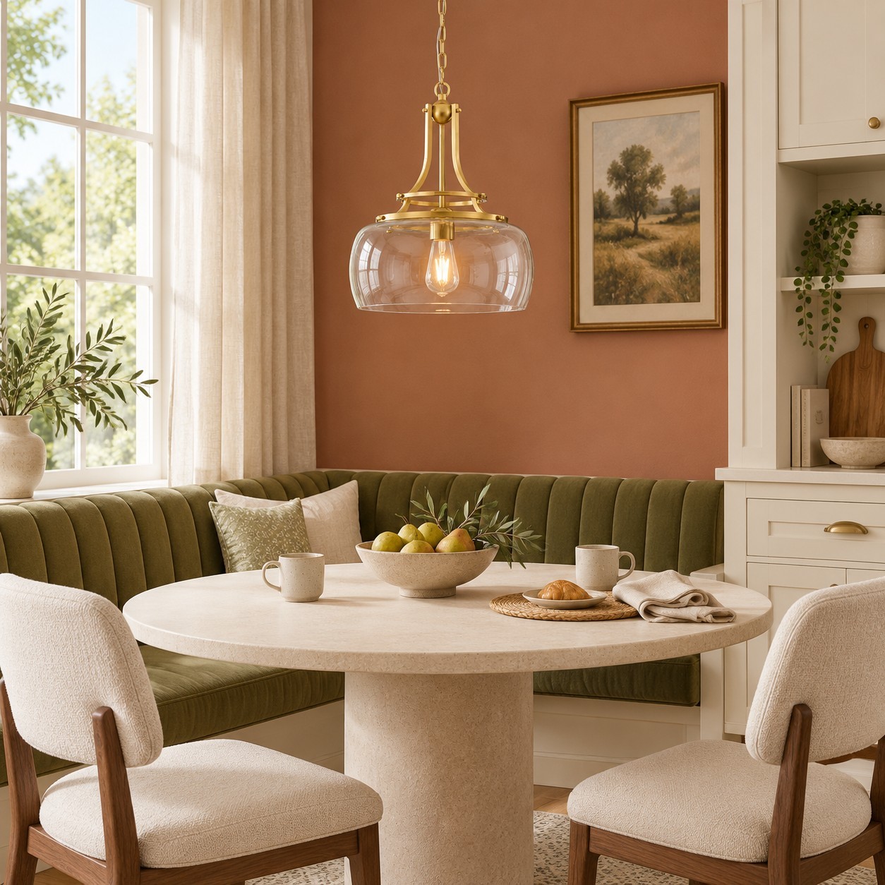 Thalys Brushed Gold Clear Glass Shade Charleston Pendant Light