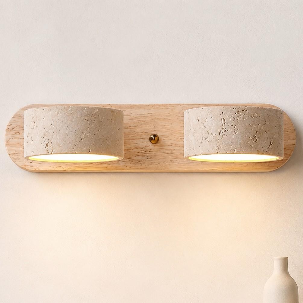 Benjamin Rustic Adjustable Travertine Wood Led Vanity Sconce