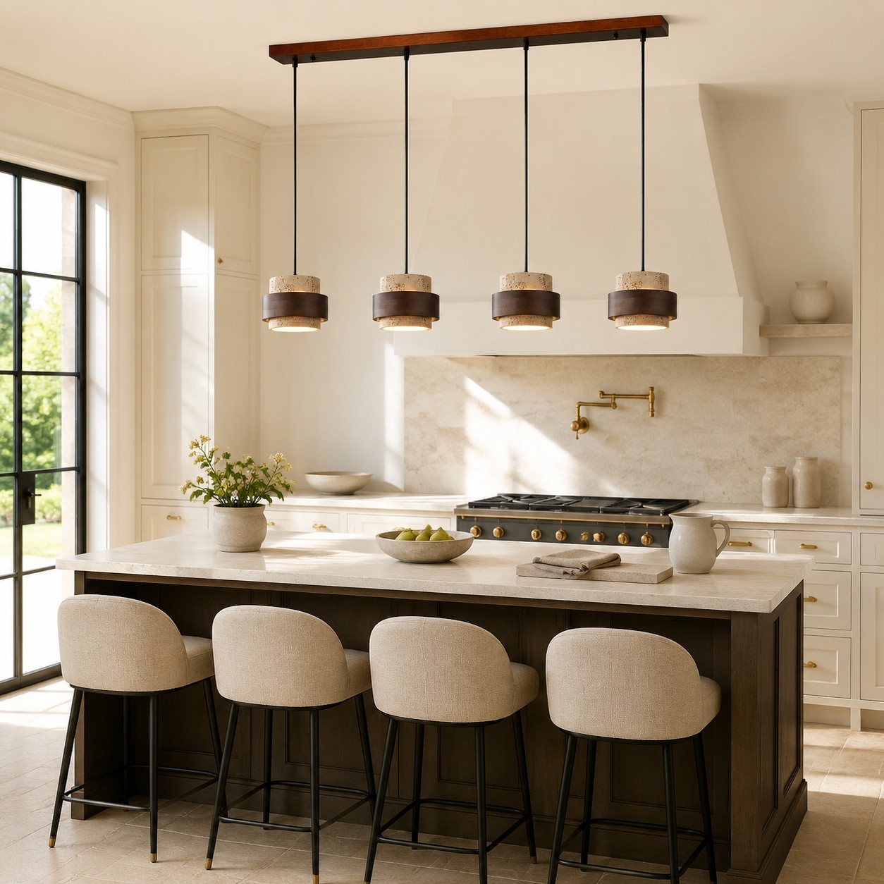 Timothy Wabi Sabi Cylindrical Travertine Pendant Light
