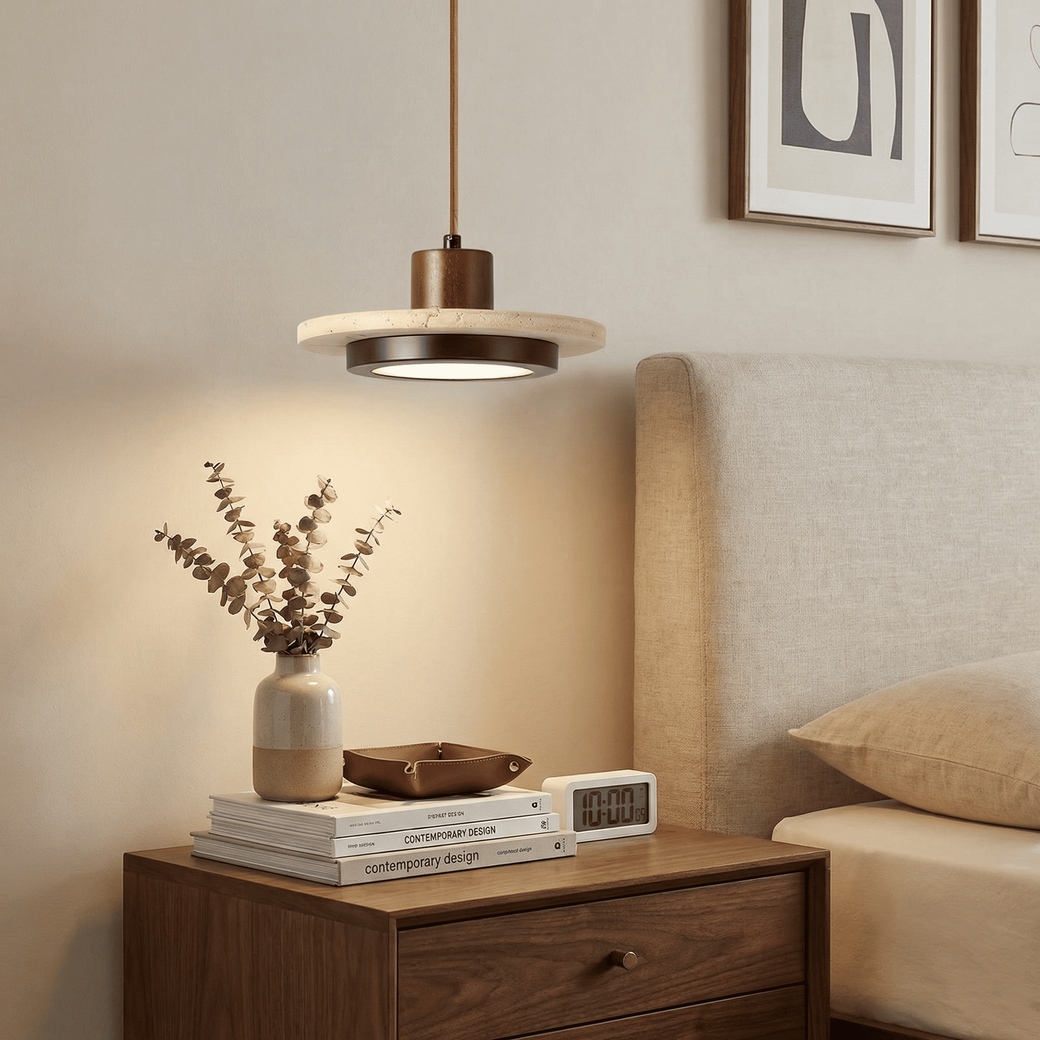 Kassia Wabi-Sabi Travertine Disc LED Pendant Light