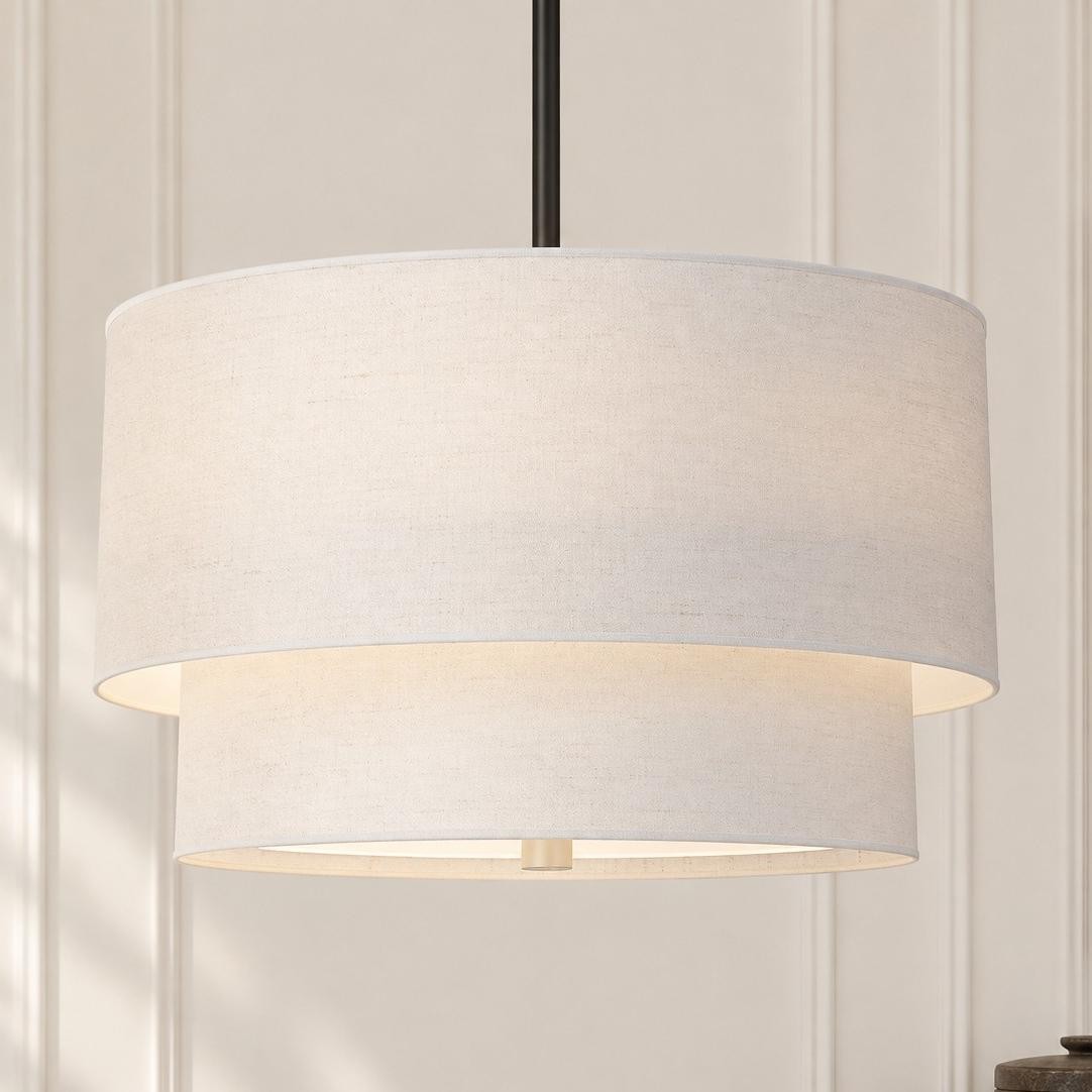 Javier Natural Linen Double Fabric Drum Pendant Light