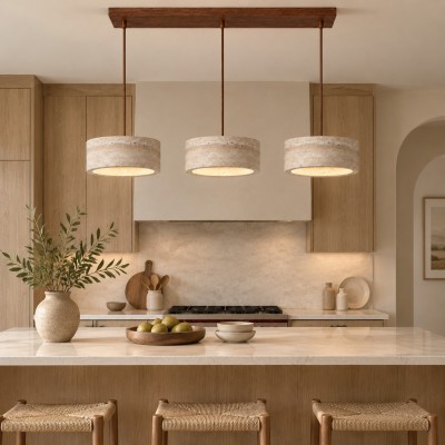 Gilbert Modern Shatter-Resistant Travertine-Look Linear Pendant Light