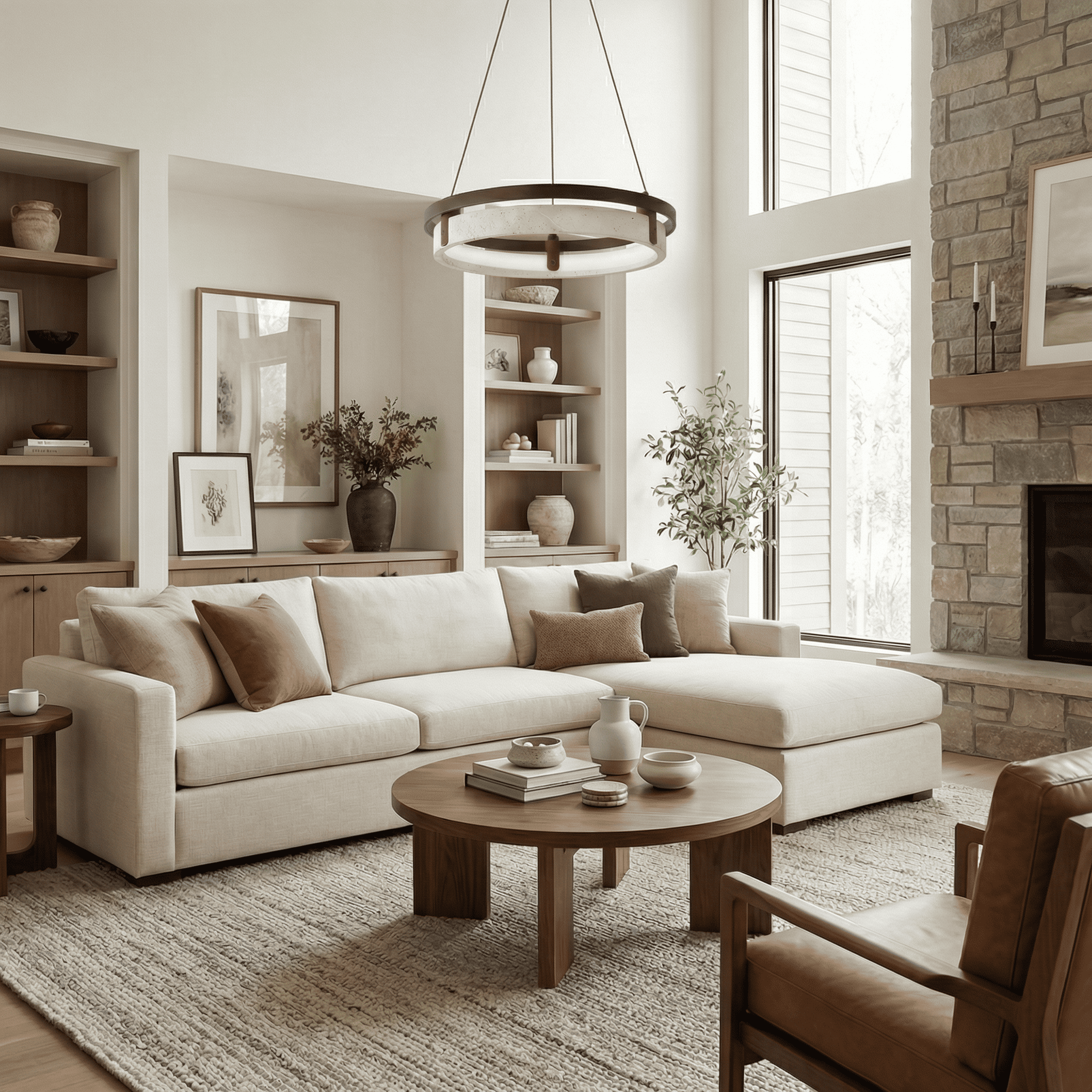 Hendricks Wabi-Sabi Travertine Circular LED Pendant Light