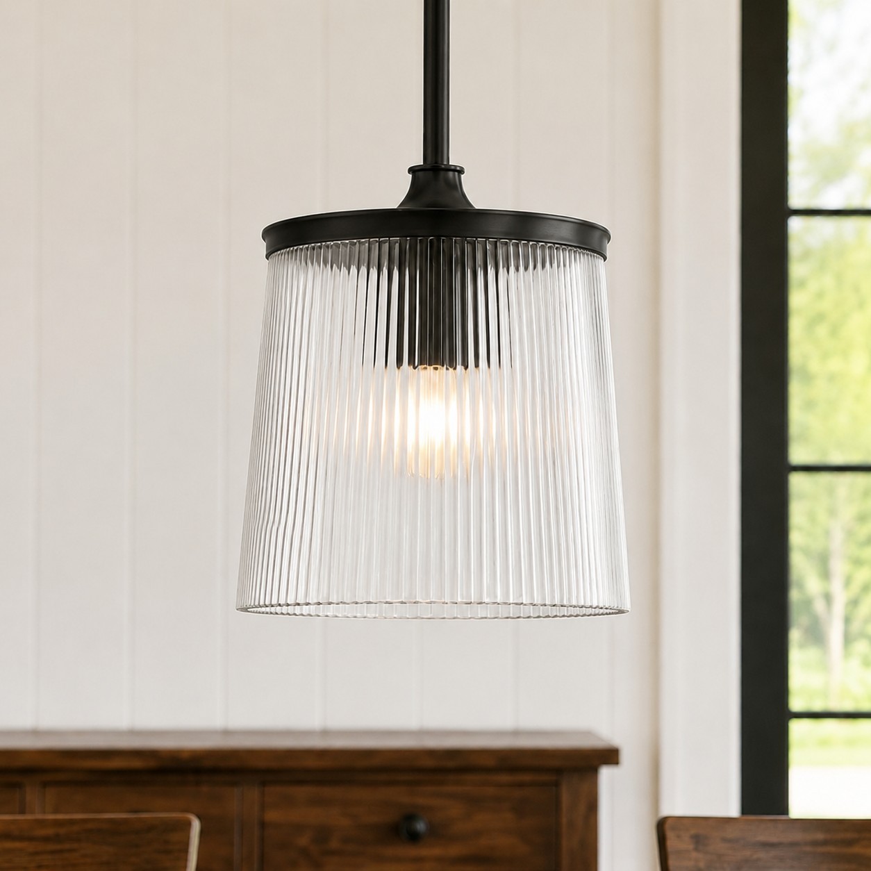 Caleb Modern Trapezoid Ribbed Glass Pendant Light