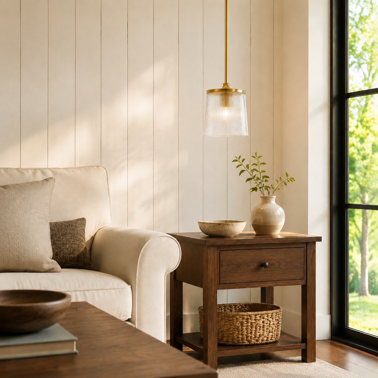Caleb Modern Trapezoid Ribbed Glass Pendant Light