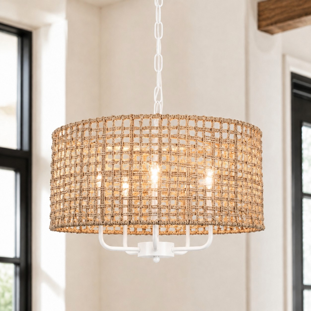 Arlo Bohemian 5 Light Natural Rattan Drum Chandelier