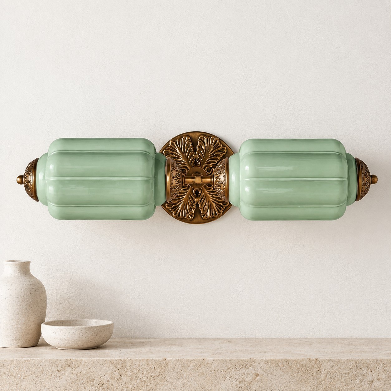 Cyrilith Vintage Art Deco Milk Glass Eloise Vanity Light