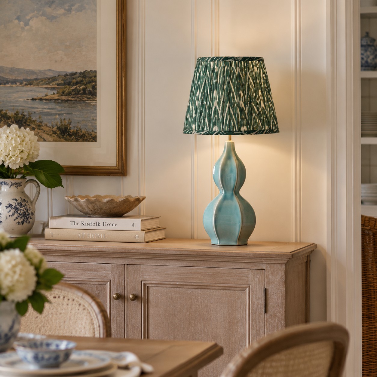Cresenda Bohemian Fabric Ceramic Gourd Table Lamp