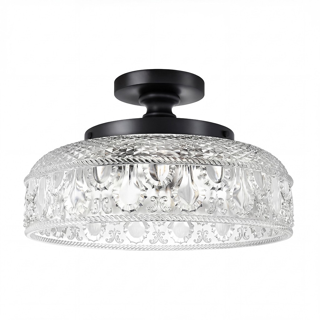 Santos Vintage Hand Carved Floral Clear Glass Semi Flush Mount Ceiling Light
