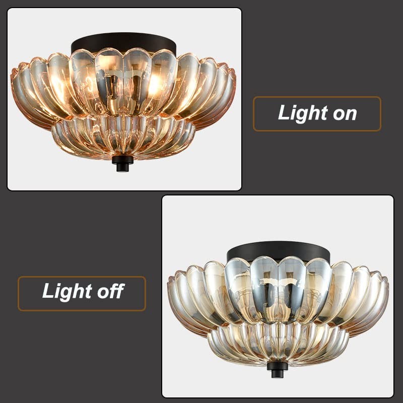 Raveena Vintage Amber Glass Semi Flush Mount Floral Ceiling Light