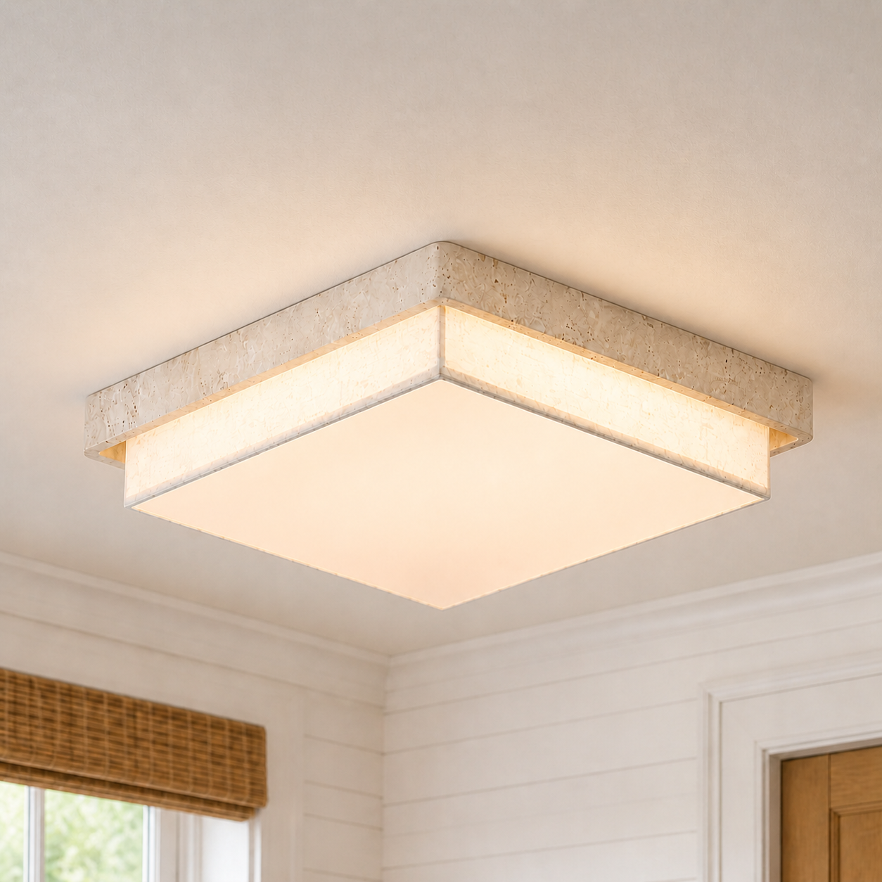 Cavell Wabi Sabi Travertine Flush Mount Ceiling Light