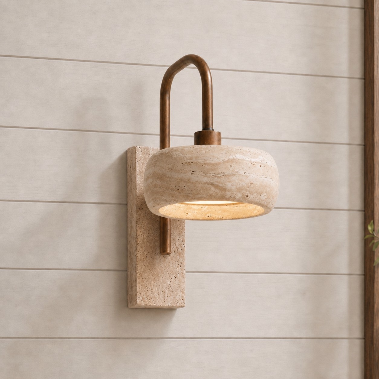 Elliot Wabi Sabi Travertine Wood Cylinder Wall Light