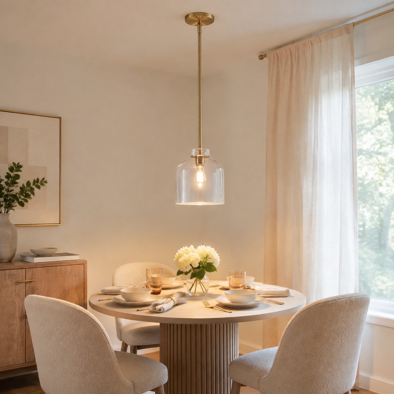 Drilon Modern Brass Rod Glass Shade Pendant Light