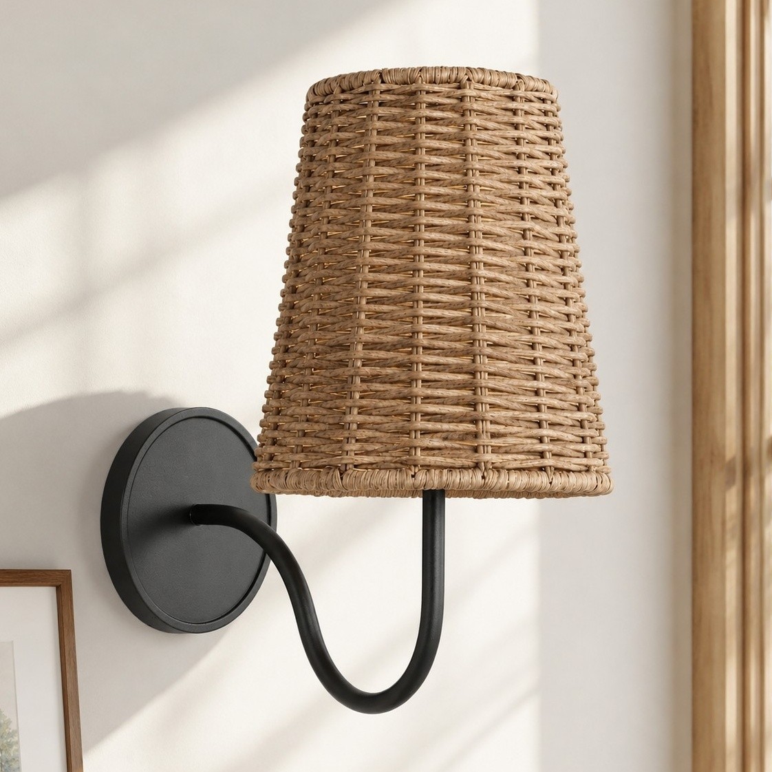 Alfred Farmhouse Rattan Brass Wall Sconce