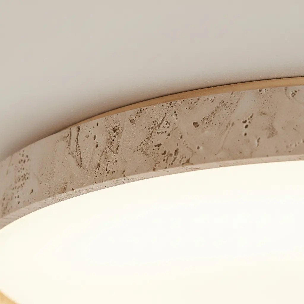 Veyran Minimalist Travertine Round LED Flush Mount Ceiling Light