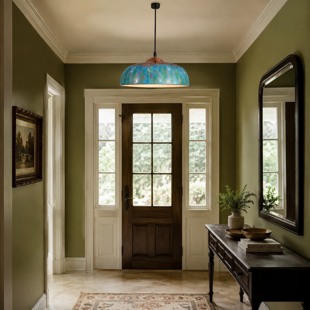 Griffin Vintage Turquoise Patina Metal Dome Pendant Light