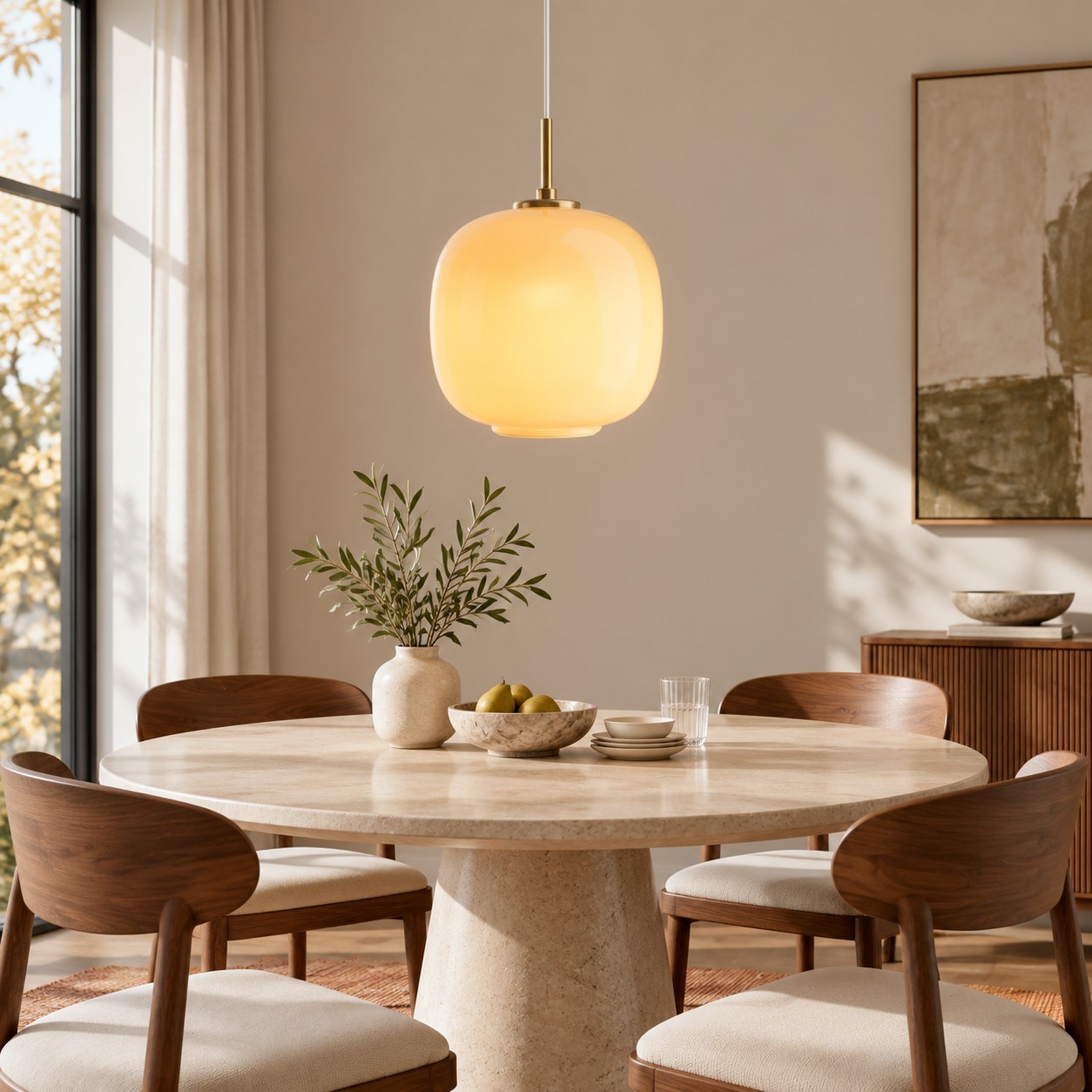 Louis Cream Stained Glass Globe Pendant Light