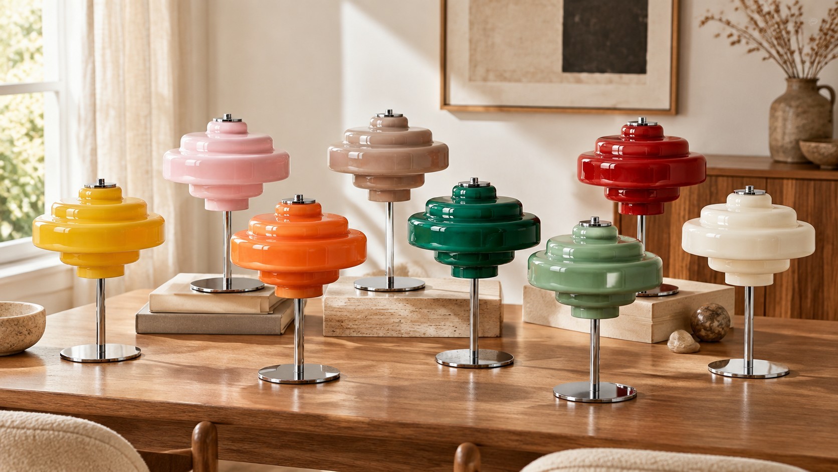 Yves Retro Multiple Colors Tiered Glass Table Lamp