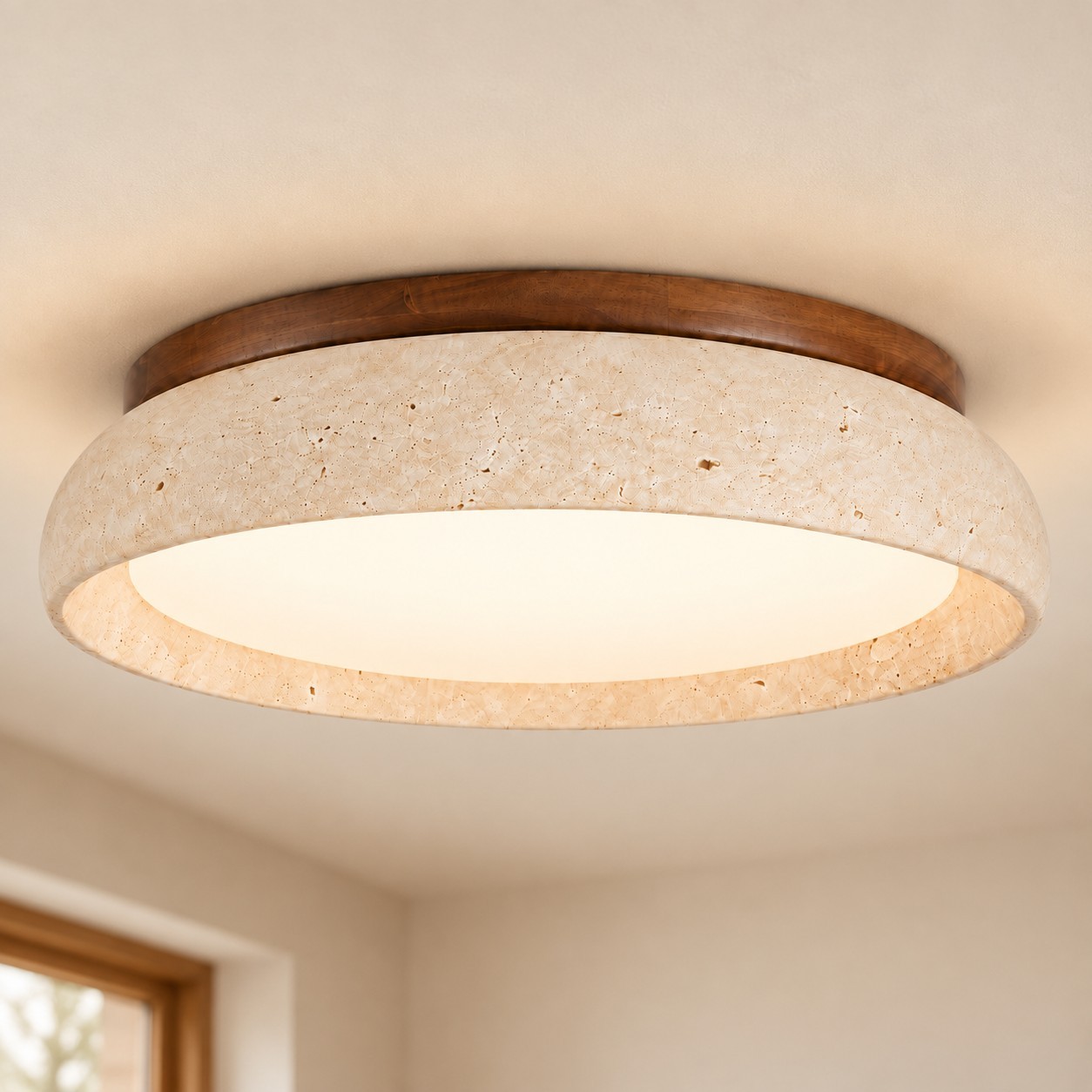 Archie Faux Travertine Round LED Flush Mount Ceiling Light