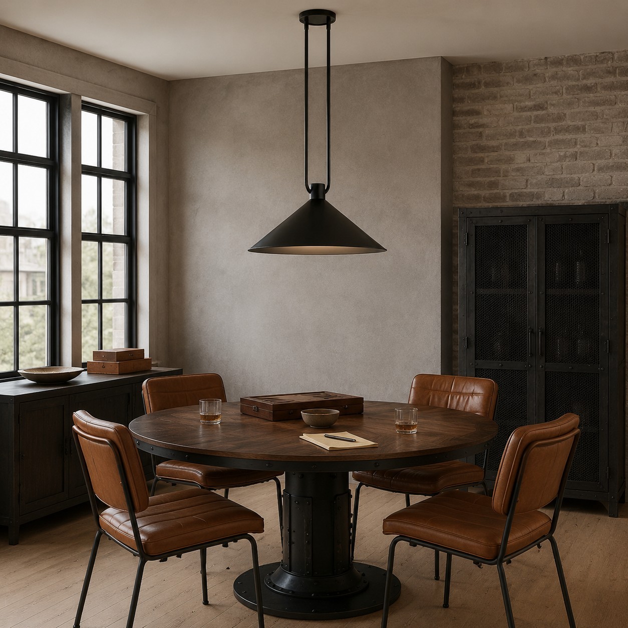 Serenoa Retro Double-Rod Metal Cone Pendant Light