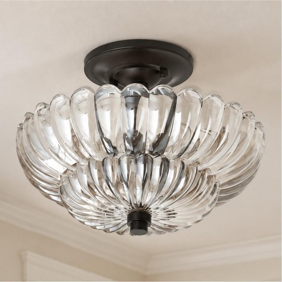 Raveena Vintage Amber Glass Semi Flush Mount Floral Ceiling Light