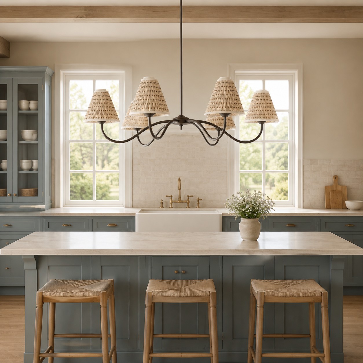 Lysandra Floral Pattern Fabric Branch Pendant Light