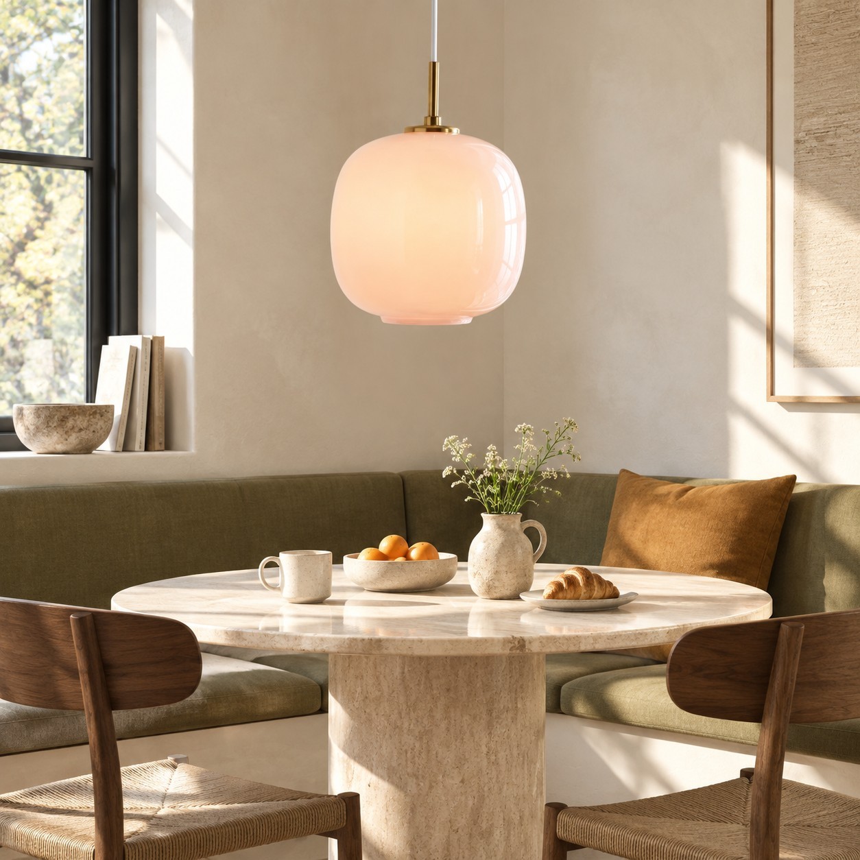 Louis Cream Stained Glass Globe Pendant Light