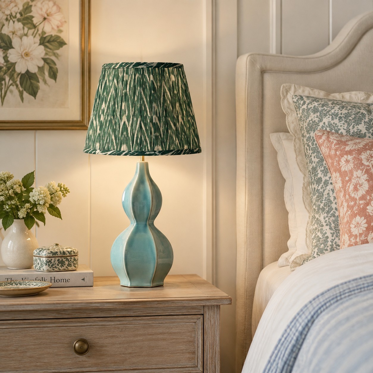 Cresenda Bohemian Fabric Ceramic Gourd Table Lamp