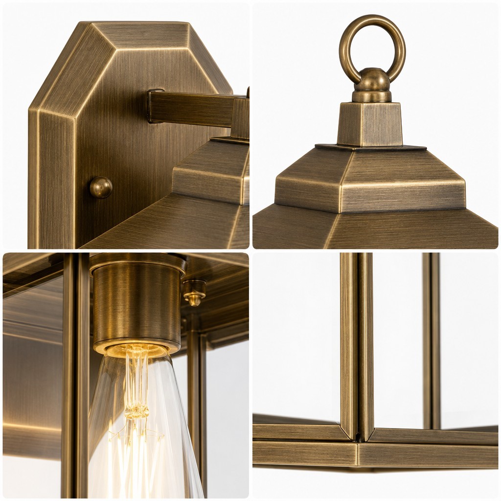 Reid Farmhouse Outdoor Brass Lantern Patio Wall Light