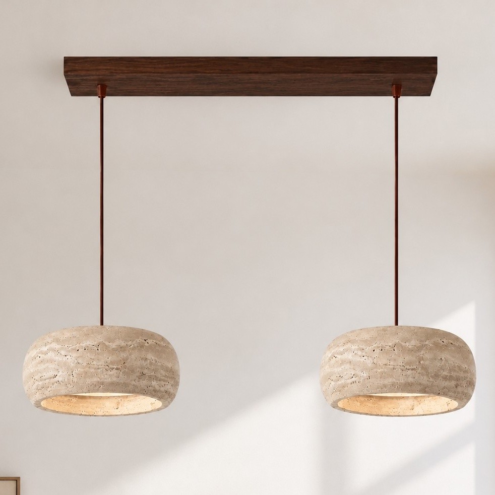Veloria Scandinavian Travertine Round Pendant Light