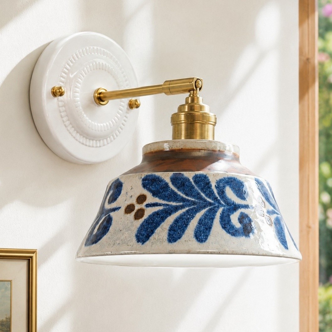Colin Vintage Decorative Pattern Ceramic Brass Wall Sconce