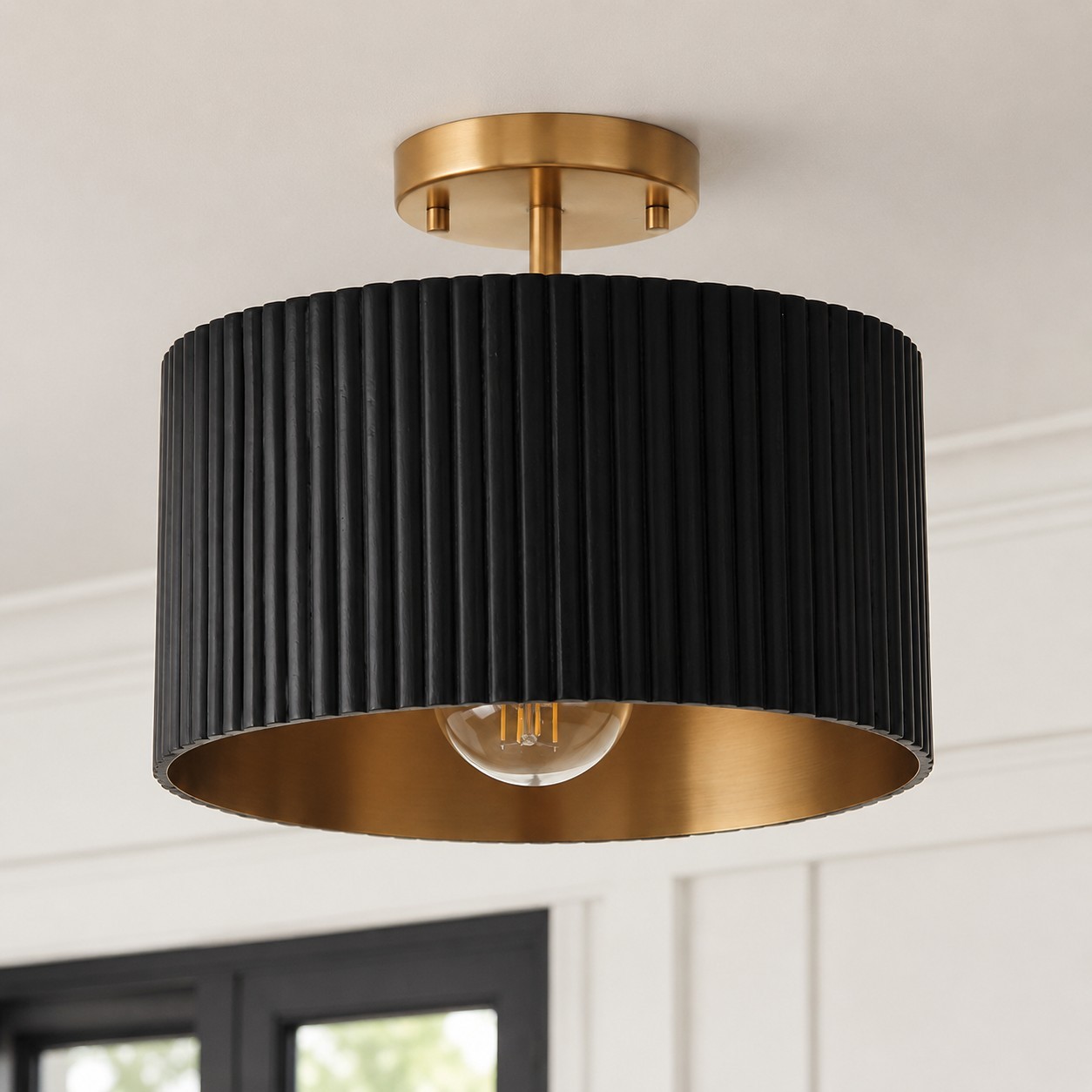 Jovani Farmhous Fluted Resin Drum Ceiling Light