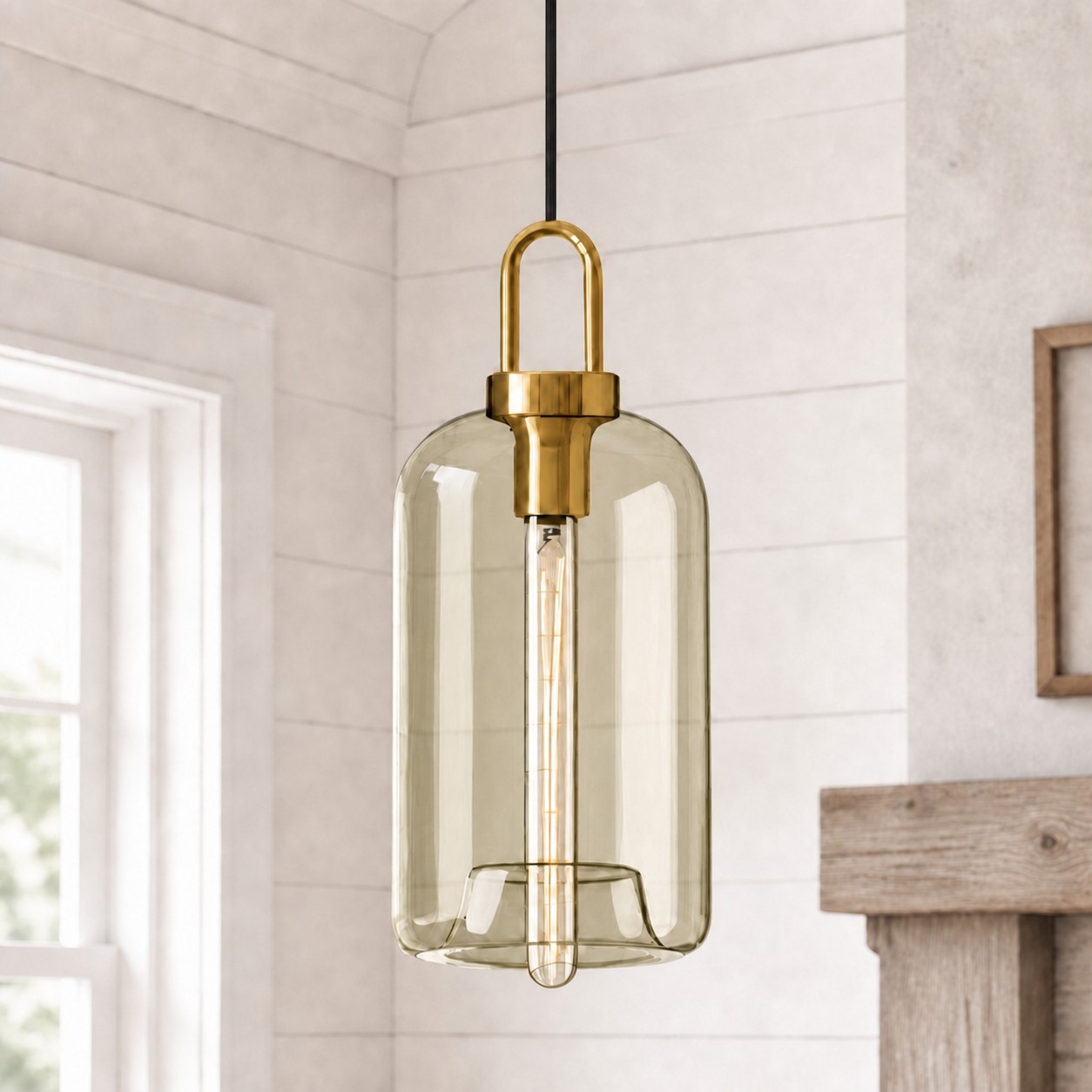 Vylith Brass Cognac Glass Single Hanging Lamp