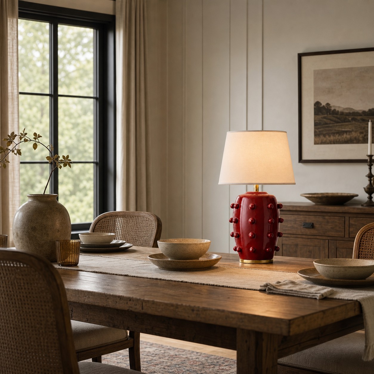 Adrian Modern Farmhouse Ceramic Linen Textured Ball Table Light