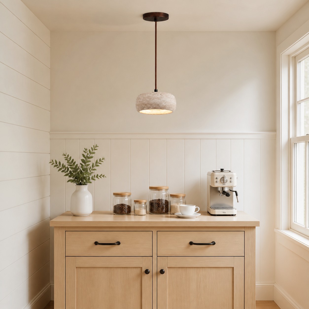Veloria Scandinavian Travertine Round Pendant Light