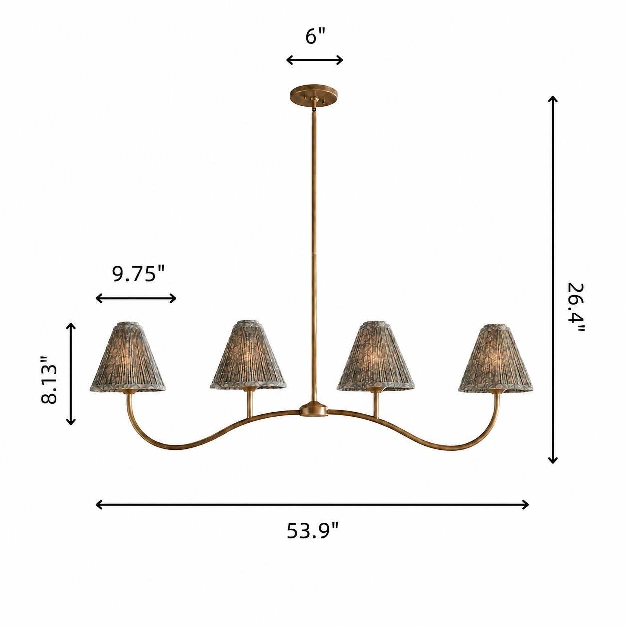 Mirelle French Country Style Pleated Floral Fabric Linear Four-Light Pendant Light